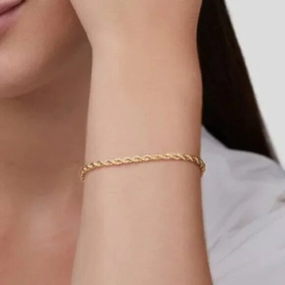 New 14KT Gold Plated Diamond Cut Rope Chain Bracelet - Picture 2 of 3